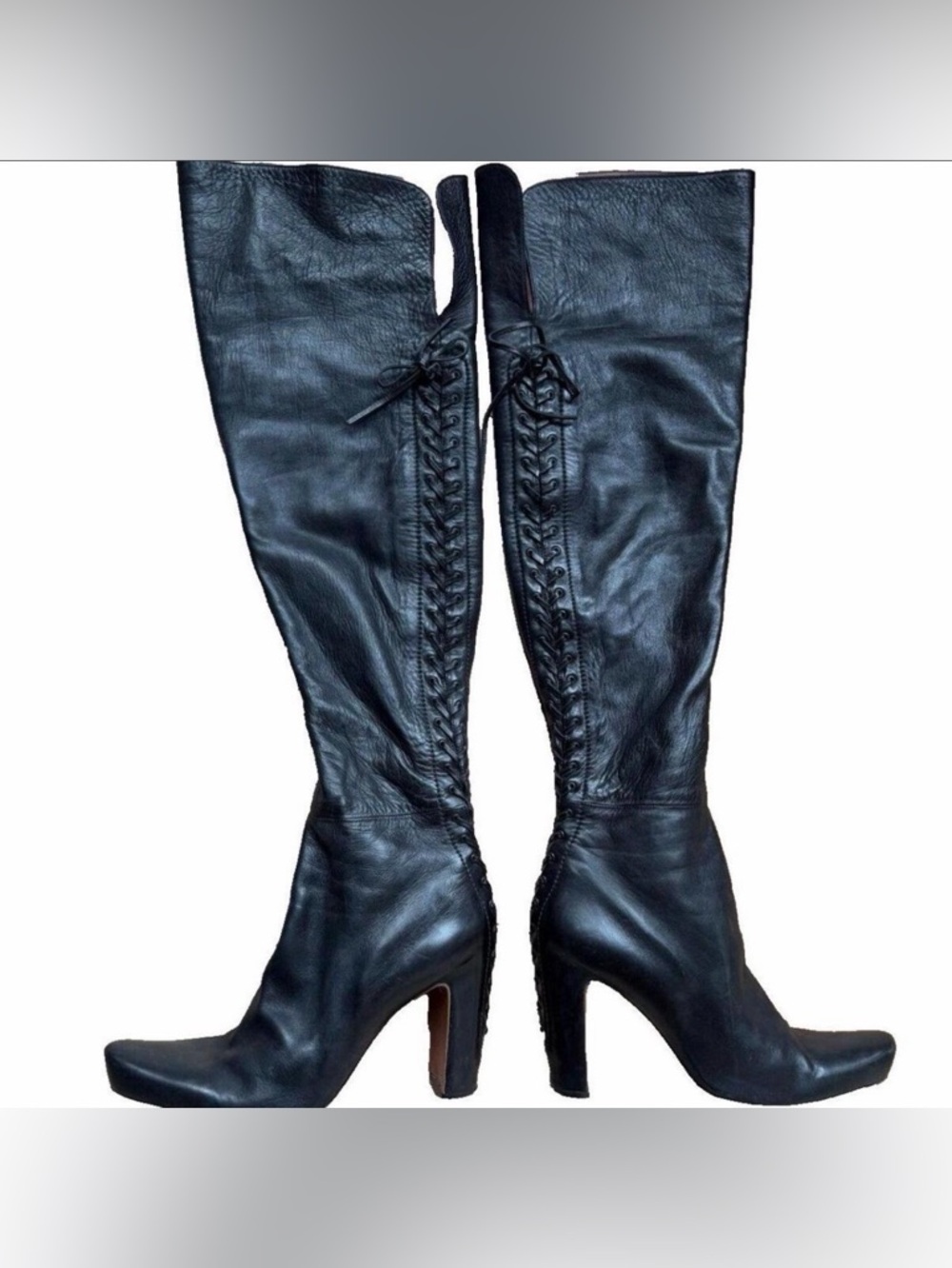 Alaia Black Leather Over-the-Knee Lace-Up Boots